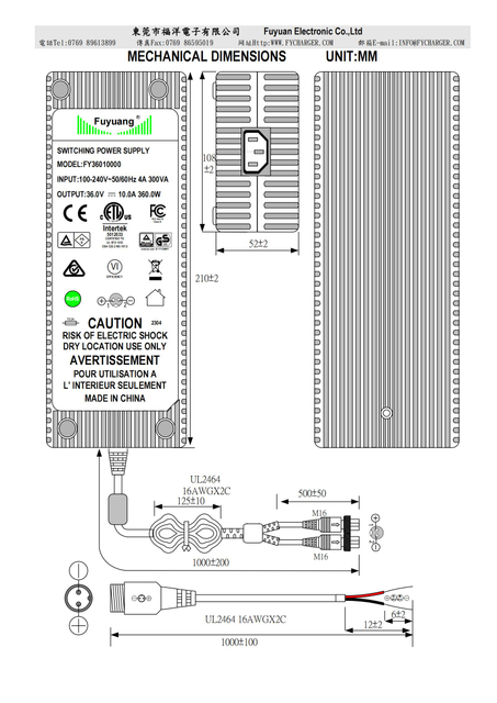 Adaptador de energia 36V 10A 